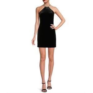 Alex Marie Laura Mini Sheath Dress Stretch Velvet Halter Rhinestone US 8 NWT